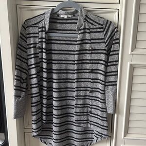 Gray and Black Striped Sweater Blazer